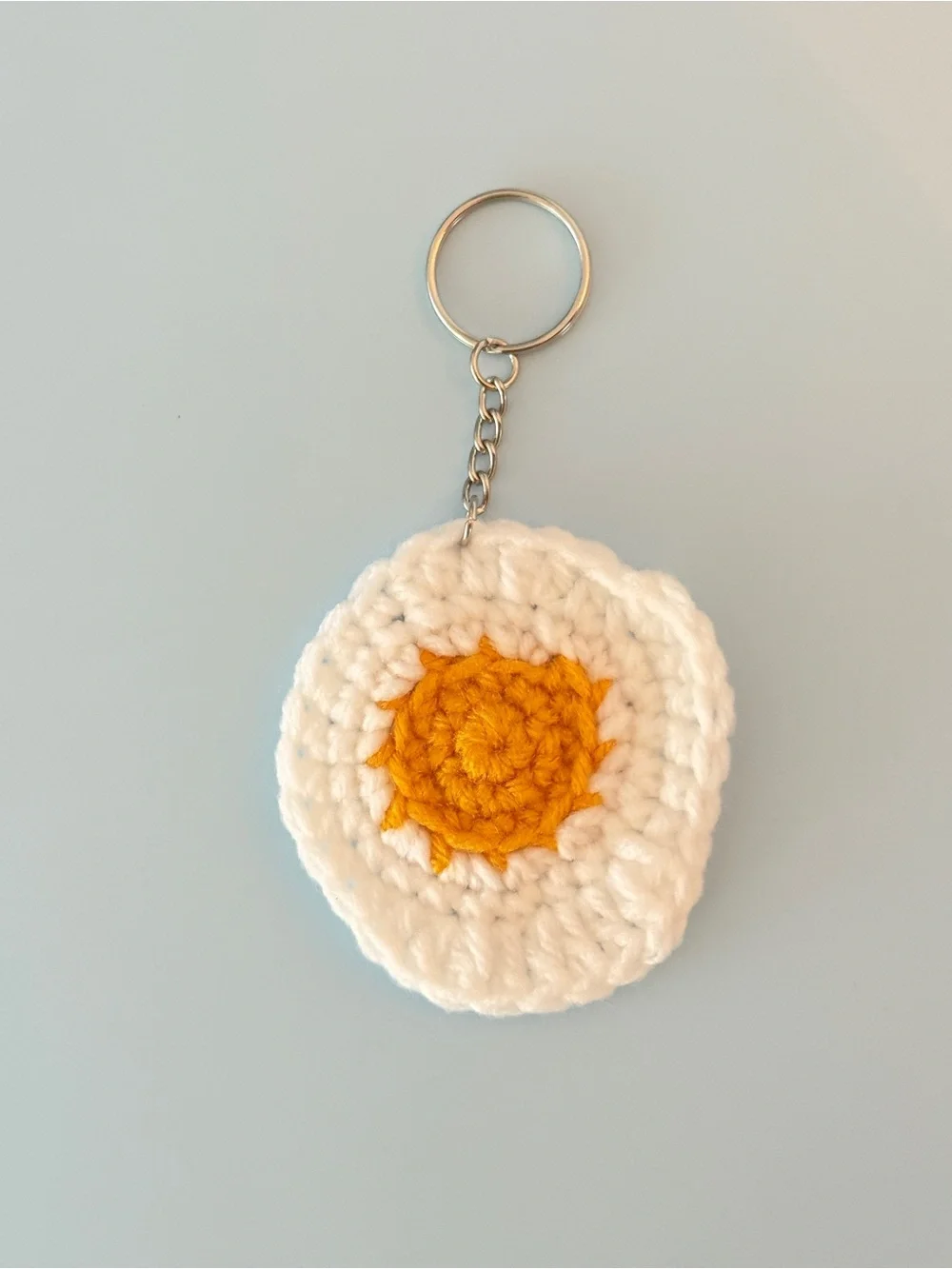 Crochet Fried Egg Keychain Handmade Bag Charm